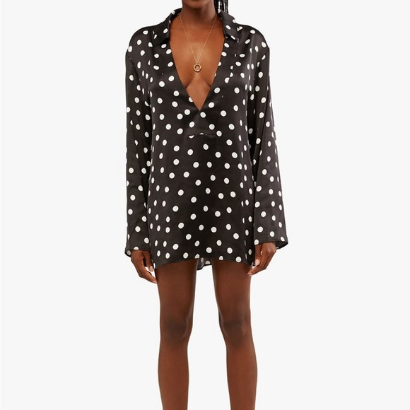 WeWoreWhat Caftan Oversized Polka Dot Shirtdress Black - Picture 1 of 6